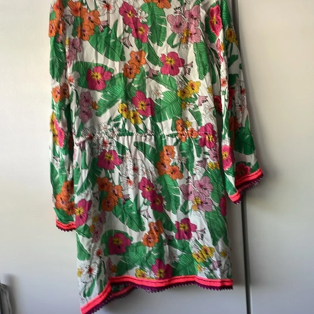 BOSTON PROPER Cabana Tropics Print Flare Sleeve‎ Duster S T01